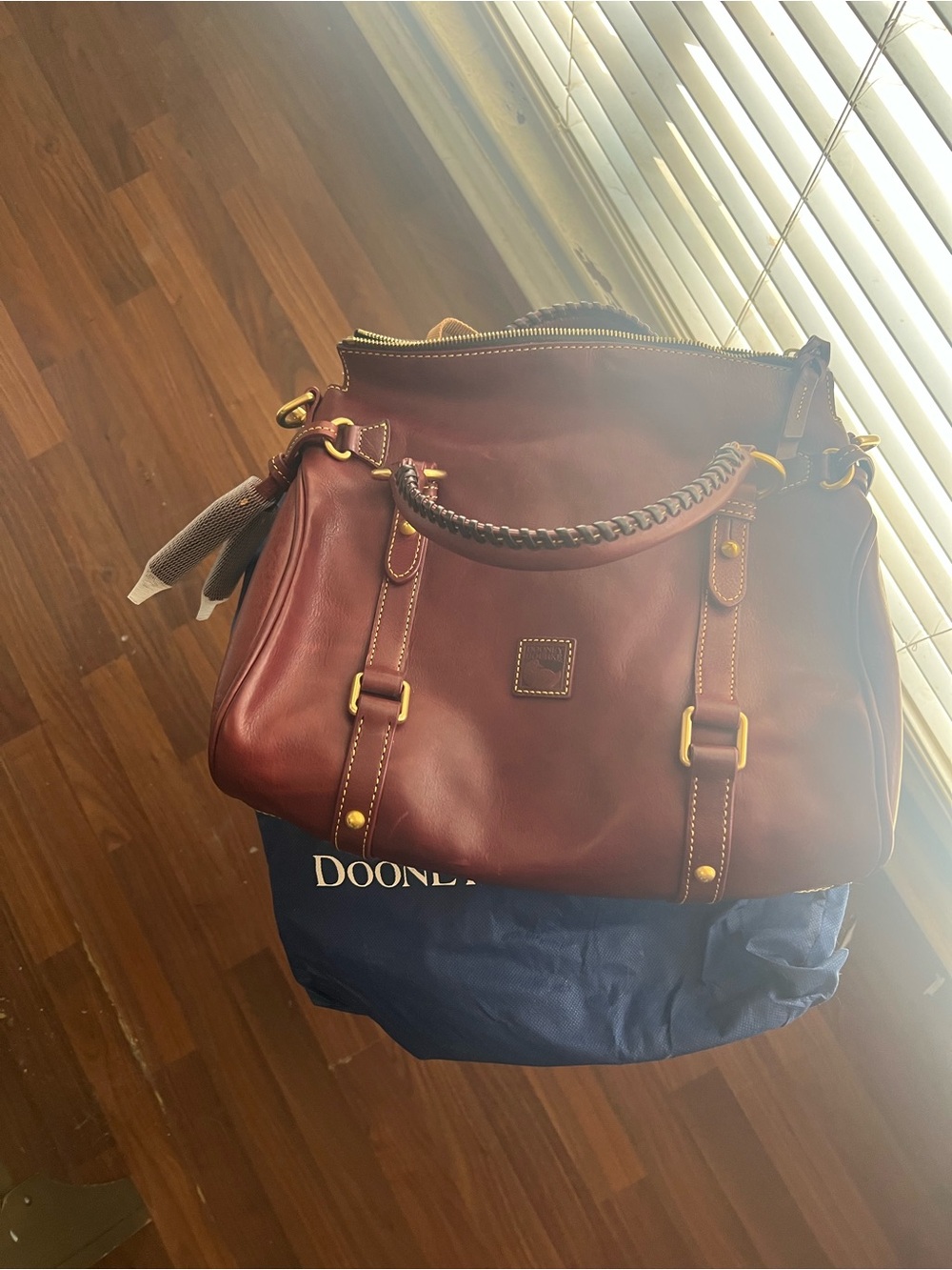 Dooney & Bourke Burgundy Leather Satchel with Braided Handle